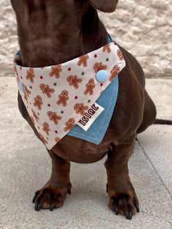denim bandana with gingerbread man pattern