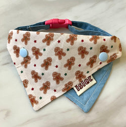 denim bandana with gingerbread man pattern
