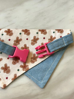 denim bandana with gingerbread man pattern
